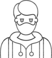 svart linje konst illustration av ung pojke bär ansikte mask ikon. vektor