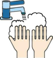 Seife sauber Hände mit Wasser Wasserhahn Symbol im eben Stil. vektor