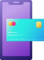 smartphone med betalning kort ikon i lila och blå Färg. vektor