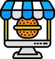 online Burger Geschäft im Computer Bildschirm bunt Symbol zum Einkaufen. vektor