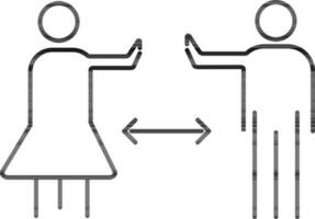 tunn linje konst sluta hand pekande man och kvinna ikon för social avståndstagande. vektor