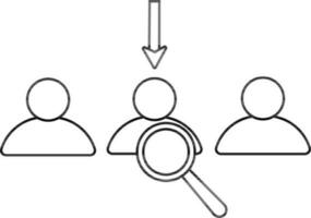 stroke av välja kandidat ikon med pil tecken och förstora glas. vektor