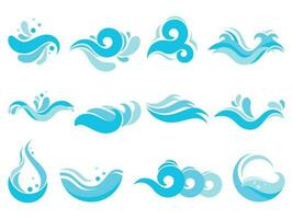 Meer Wasser Spritzen. Spa Schwimmbad Wellen, Ozean Surfen Tide und Wasser wirbelt isoliert Vektor Symbole Illustration einstellen