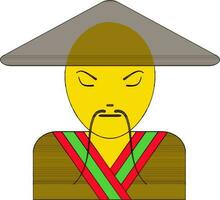 kinesisk man i ikon med hatt och stänga öga. vektor