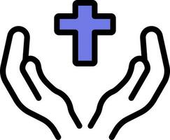 beten Hände mit Kreuz Symbol im Blau und Weiß Farbe. vektor