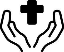 bön- händer med korsa ikon i svart och vit Färg. vektor