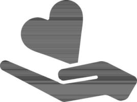 illustration av hjärta på hand linje ikon i svart Färg. vektor