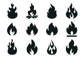 Feuer Flammen Silhouette. flammend Lagerfeuer, heiß Inferno Flamme Form. einfach Vektor Illustration Symbole einstellen