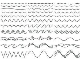 wellig Linien. wackelig Grenze, gebogen Meer Welle und nahtlos wogend Ozean Wellen Vektor Illustration einstellen