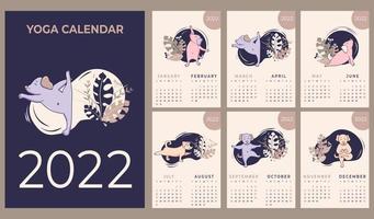 Kalender 2022 Yoga für Haustiere Satz von Vorlagen für 12 Monate 2022 mit niedlichen Hunden meditieren vektor