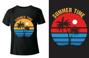 Sommer- Zeit retro Jahrgang Sommer- T-Shirt Design und Vektorvorlage vektor