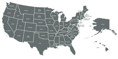 USA Karta. förenad stater av Amerika affisch med stat namn. geografisk amerikan Kartor Inklusive alaska och hawaii vektor illustration