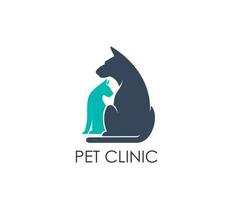 sällskapsdjur klinik tecken, hund eller katt silhuett, veterinär vektor