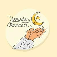 einer kontinuierlich Linie Zeichnung von Hand und ein Hälfte Mond zum Symbol Ramadan karem. Ramadan Design Konzept mit einfach linear Stil. islamisch Design Konzept. vektor