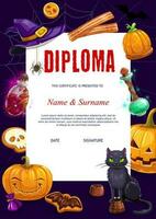 Kinder Diplom mit Halloween Vektor Zeichen