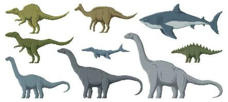 Pixel Dinosaurier Figuren, 8 bisschen Spiel Dino Tiere vektor