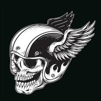 dunkel Kunst Schädel Fahrer Mann Gesicht Biker retro Jahrgang tätowieren Helm Motorrad Benutzerdefiniert Illustration vektor