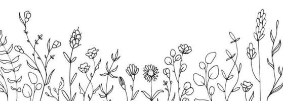 minimalistisch Banner mit Blumen- Hand gezeichnet Rahmen vektor