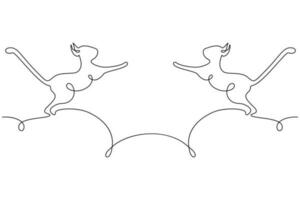abstrakt bild av 2 katter Hoppar mot varje Övrig dragen förbi ett kontinuerlig linje. Lycklig katt dag. eps vektor