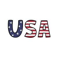 USA Wort im amerikanisch Flagge Stil. Vektor Gekritzel Illustration. vereinigt Zustände von Amerika. Briefe USA süß Hand gezeichnet