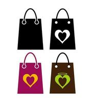 Einkaufen Tasche Vektor Symbol. Tasche Symbol, Einkaufen Tasche Symbol mit Herz Symbol. Valentinsgrüße Tag Symbol.