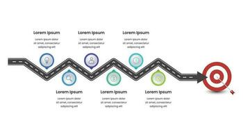 Roadmap Infografik Vorlage Design mit sechs Optionen oder Schritte und Symbole. vektor