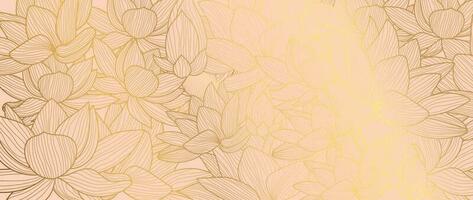 Luxus Hand gezeichnet Lotus Blumen Hintergrund Vektor. elegant Gradient Gold Lotus Blumen Linie Kunst, Blätter auf Rosa Hintergrund. orientalisch Design zum Hochzeit Einladung, Abdeckung, drucken, Dekoration, Vorlage. vektor