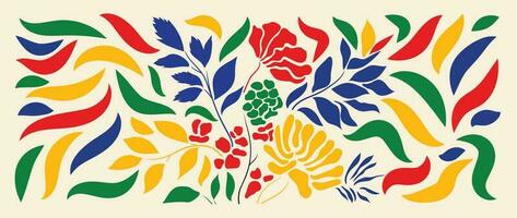 bunt botanisch Hintergrund Vektor. abstrakt natürlich Hand gezeichnet Muster Design mit Blume, Blätter, Ast. einfach zeitgenössisch Stil illustriert Design zum Stoff, drucken, Abdeckung, Banner, Hintergrund. vektor