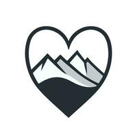 Herz Symbol mit Berge im das Mitte. Berge Logo Konzept. vektor