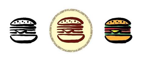 Umrissfarbe und Retro-Hamburger-Symbole