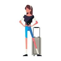 lächelnd Geschäftsfrau halten Gepäck Gehen Symbol isoliert vektor