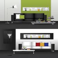 flaches Design Interieur Wohnzimmer und Interieur Möbel Set vektor