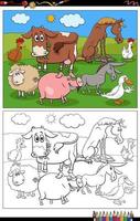 Cartoon Bauernhoftiere Zeichen Malbuch Seite vektor