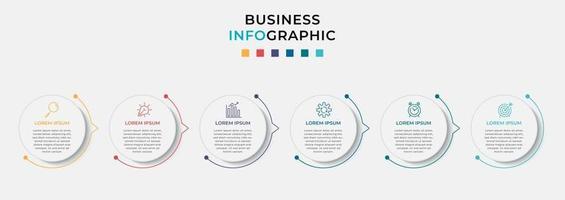 Vektor-Infografik-Design-Geschäftsvorlage mit Symbolen und 6 sechs Optionen oder Schritten kann für Prozessdiagrammpräsentationen verwendet werden vektor