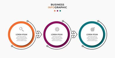 Vektor-Infografik-Design-Geschäftsvorlage mit Symbolen und 3 drei Optionen oder Schritten kann für Prozessdiagrammpräsentationen verwendet werden vektor