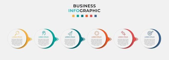 Vektor-Infografik-Design-Geschäftsvorlage mit Symbolen und 6 sechs Optionen oder Schritten kann für Prozessdiagrammpräsentationen verwendet werden vektor