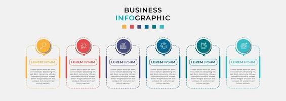 Vektor-Infografik-Design-Geschäftsvorlage mit Symbolen und 6 sechs Optionen oder Schritten kann für Prozessdiagrammpräsentationen verwendet werden vektor