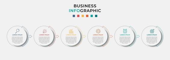 Vektor-Infografik-Design-Geschäftsvorlage mit Symbolen und 6 sechs Optionen oder Schritten kann für Prozessdiagrammpräsentationen verwendet werden vektor