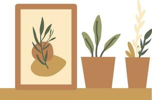 Vektor Illustration von ein einstellen von Zuhause Pflanzen im Töpfe auf ein Regal.