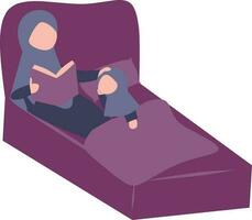 Muslim Frau lesen ein Buch im ein Sofa. isoliert eben Vektor Illustration