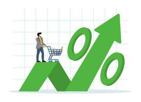 Essen Preis Inflation. Einschlag auf wirtschaftlich Wachstum. Essen Preise erheben. Ware und Verbraucher Waren Preise Rose fällig zu steigend Inflation. eben Vektor Illustration auf ein Weiß Hintergrund.