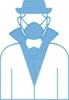 illustration av man bär mask ikon i blå och vit Färg. vektor