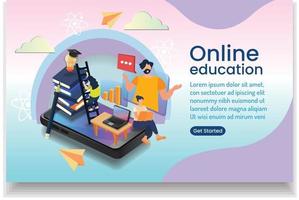 Online-Bildung Online-Wedsite-Design auf lila Hintergrund vektor
