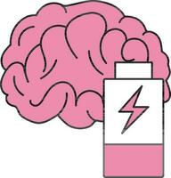 Gehirn mit Batterie Rosa und Weiß Symbol oder Symbol. vektor
