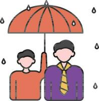 Menschen Stehen unter Regenschirm im Regen Symbol. vektor