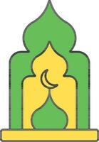 illustration av moské fönster ikon i grön och gul Färg. vektor