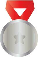 Silber Star runden Medaille mit rot Band Symbol im eben Stil. vektor