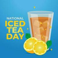 National vereist Tee Tag mit Tee und Zitrone Illustration. Sommer- trinken Illustration. vereist Tee Vektor Illustration. Zitrone Illustration
