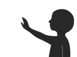 Silhouette von ein Kind erziehen Arm zum Hilfe, mental Gesundheit Kinder Bewusstsein Konzept, eben Vektor Illustration.