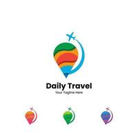Reise Logo Design Konzept von Flugzeug Symbol mit Stift Karte Symbol zum das Tour Urlaub vektor